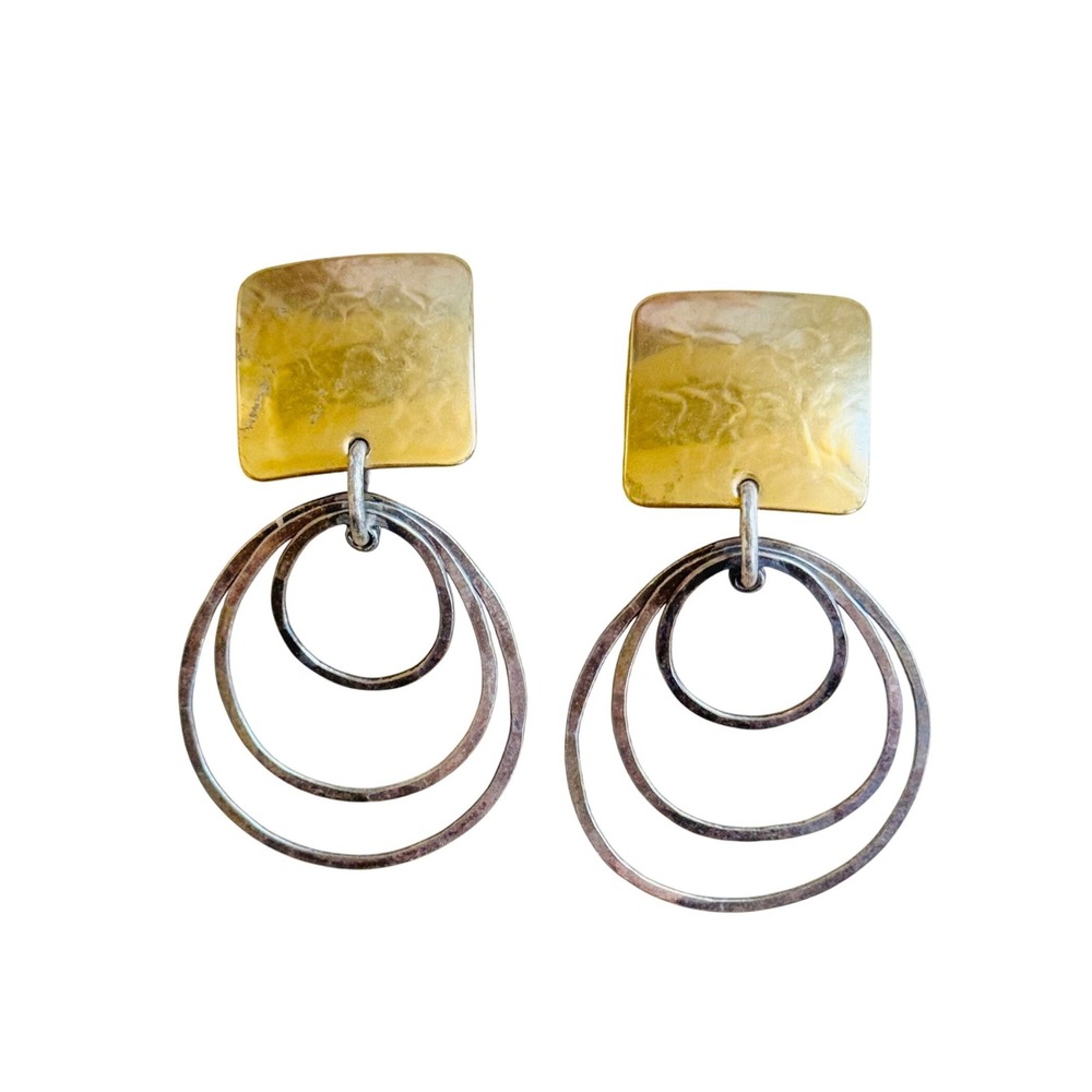 VTG Marjorie Baer MB SF Hoop Earrings Dangle Silver Brass Chunky Clip BOHO 90s